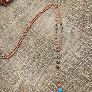 Jewelry - Gold Color Necklace feather with beads and an owl